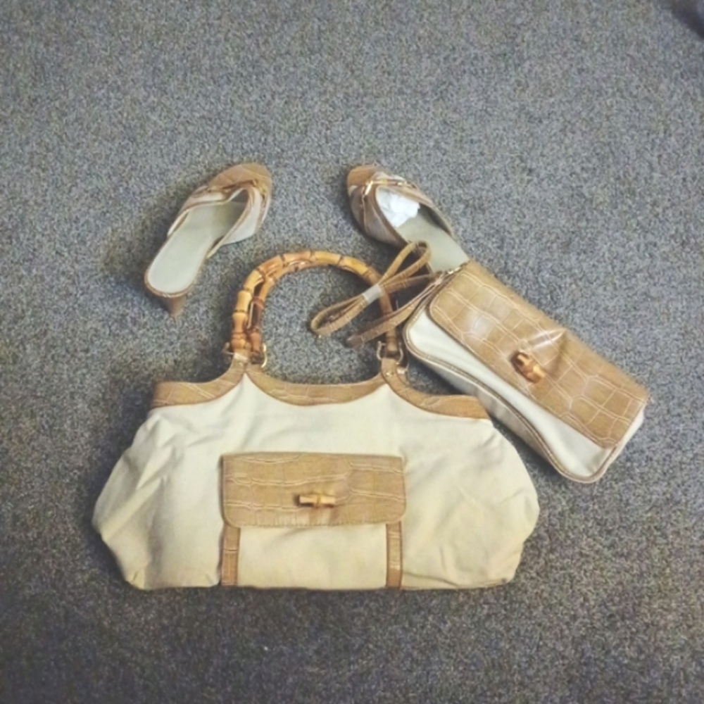 3Pc BUNDLE..2Pc. Bamboo Handbag Set w/Slides (May Purchase Separately Also)